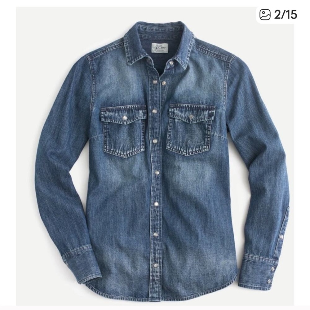 J. Crew Womens Western Chambray Vintage Indigo Shirt Pearl Snap Top Blue Wash 6